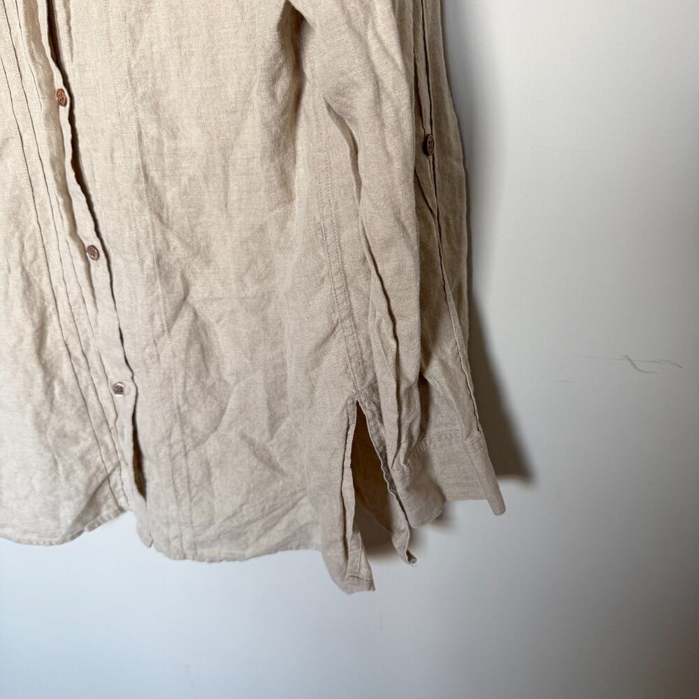 Kate Hill 100% Linen Blouse XL Beige Button Roll Tab Sleeves Old Money Coastal - Picture 6 of 7